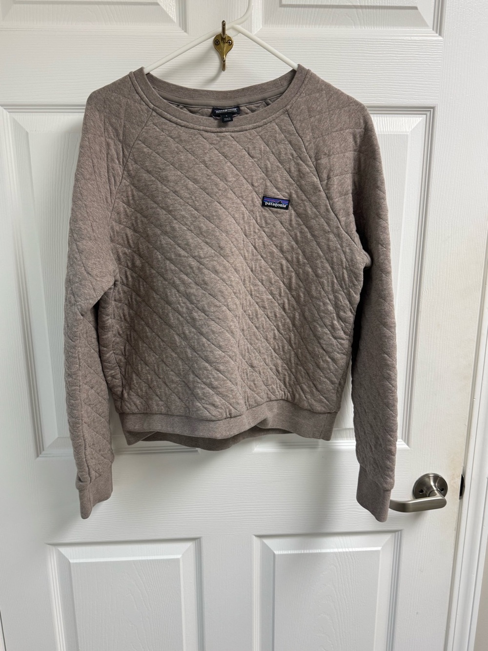 Patagonia Organic Cotton Quilted Crewneck Sweatshirt - Taupe Brown L